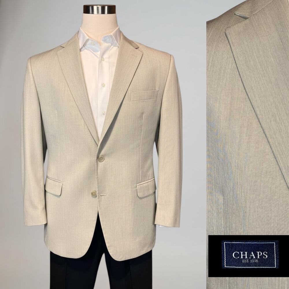 Chaps 44R Beige Light Tan Casual Blazer Sport Coat Jacket - Picture 4 of 15